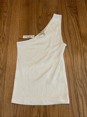 Madewell One-Shoulder White Ribbed Tank Top